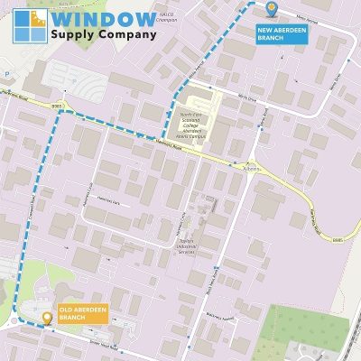 New window supply company Aberdeen location map